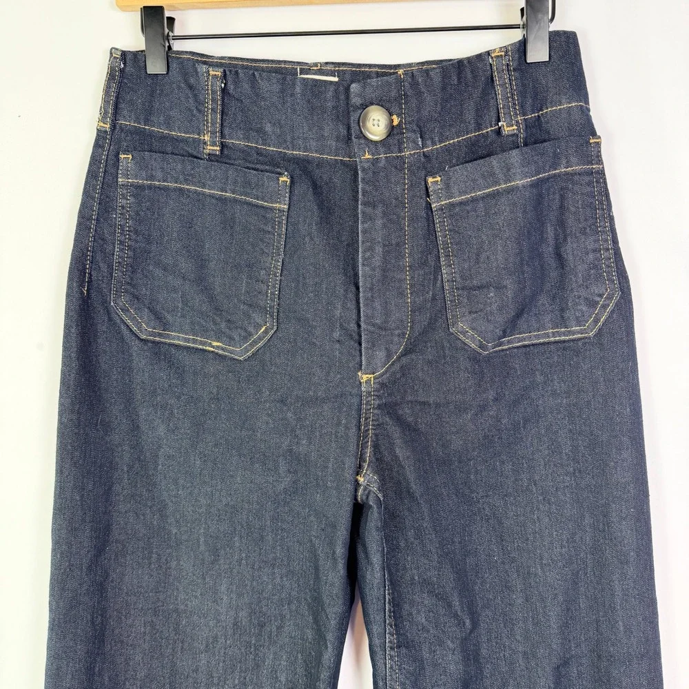 Maeve High Waisted Wide Leg Patch Pocket Denim Jeans Dark Wash Retro Style - Picture 7 of 10